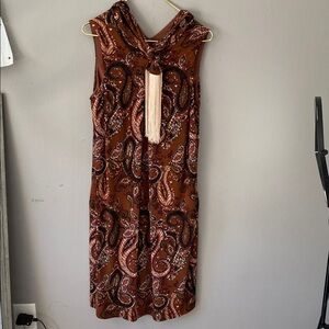 Paisley Cowl Neck Midi Dress - Brown
